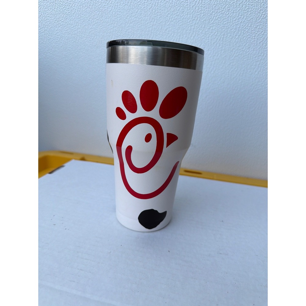 Chick-fil-A Logo Cow Print 30oz Stainless Steel Insulated Travel Tumbler White